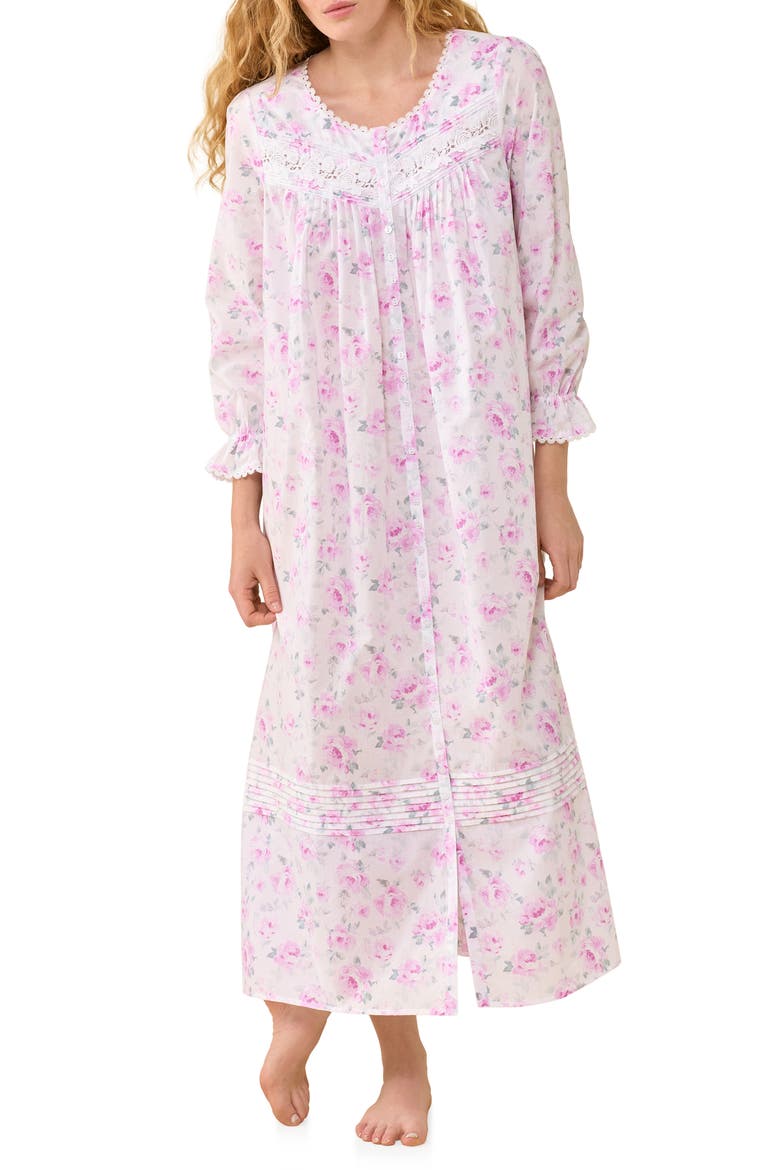 Floral Long Sleeve Cotton Robe, Main, color, ROSEBUD