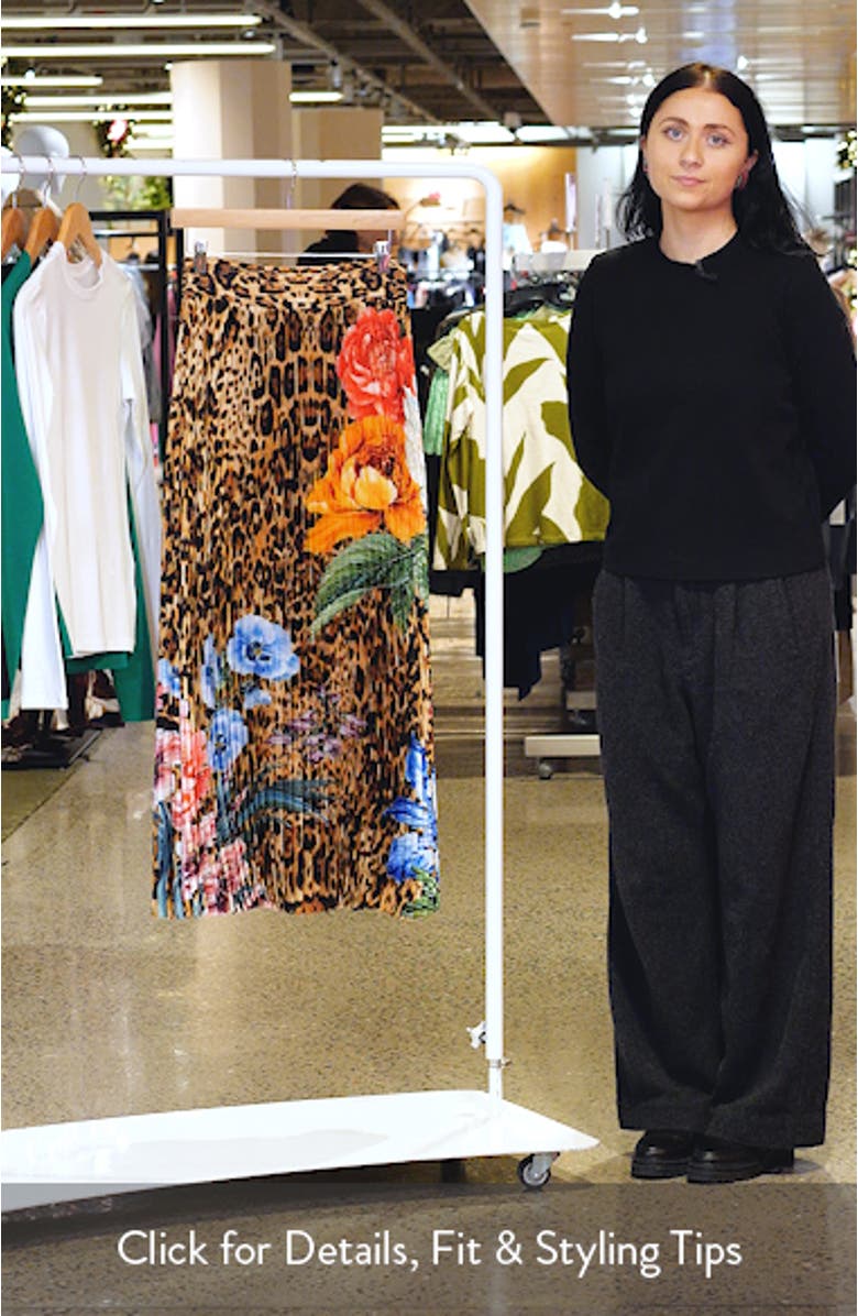 The Louise Sahara Desert Print Pleated Satin Midi Skirt, sales video thumbnail