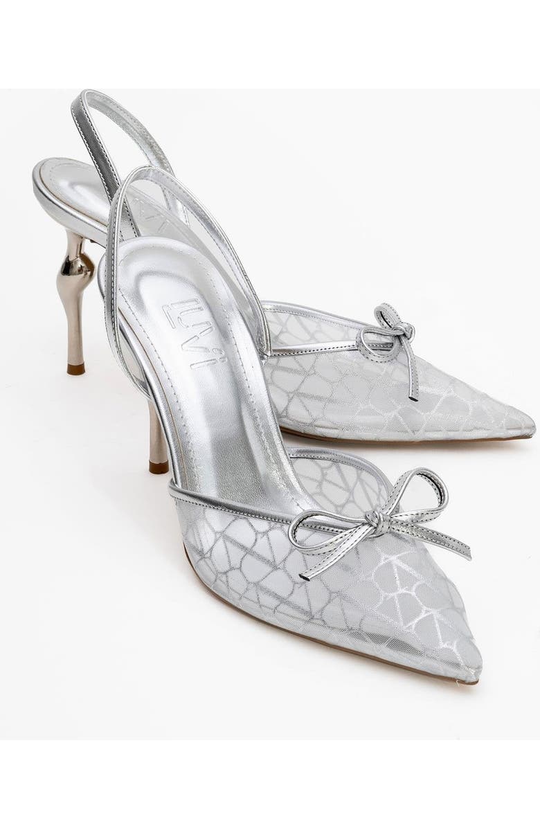 Prologue Shoes Peony Mesh Bow Pointed Toe Pump, Alternate, color, Silver Mesh