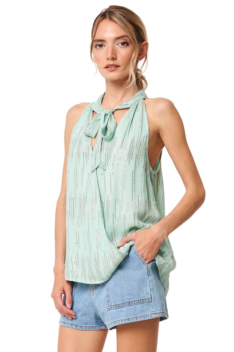 Cadence Tie Neck Metallic Surplice Top, Alternate, color, DUSTY BLUE