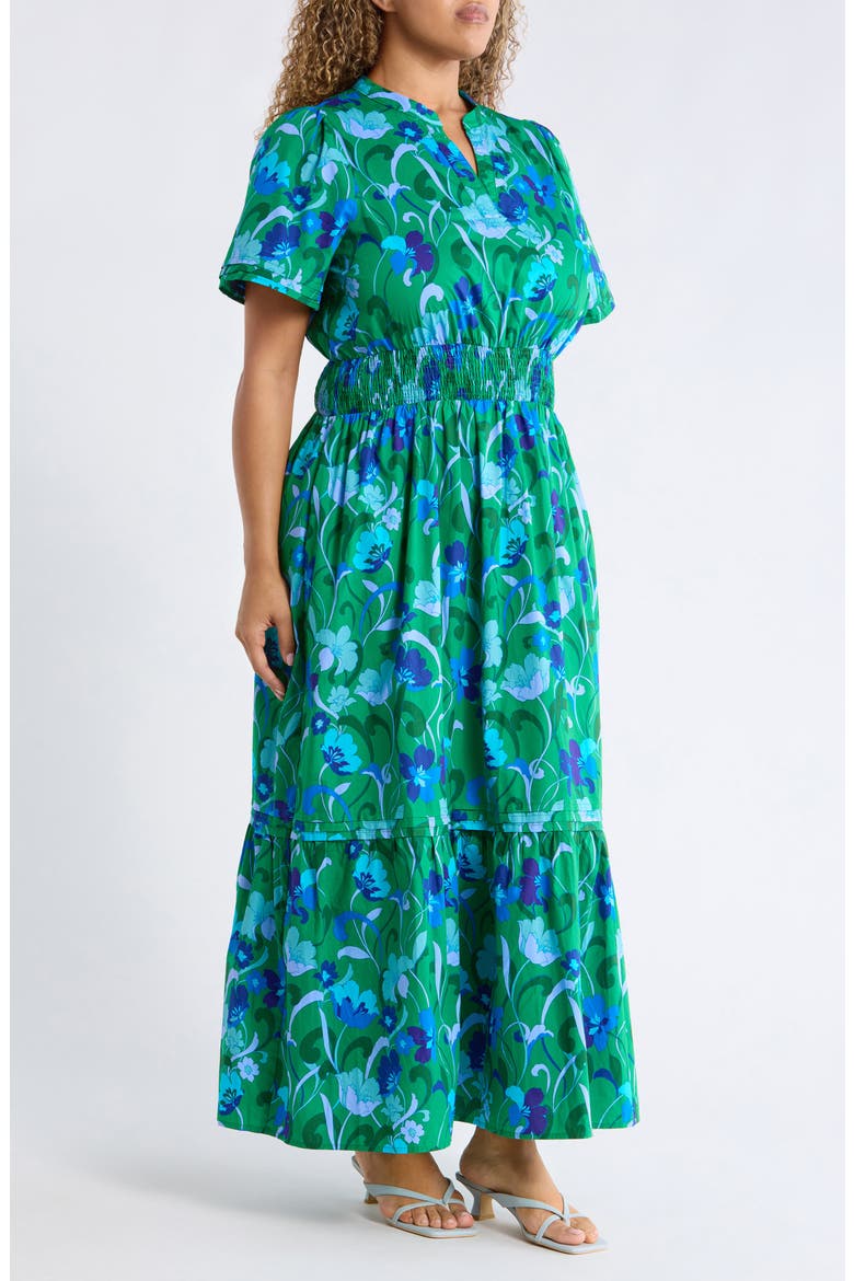 Lomeli Floral Split Neck Cotton Dress, Alternate, color, KELLY-BLUES-MULTI