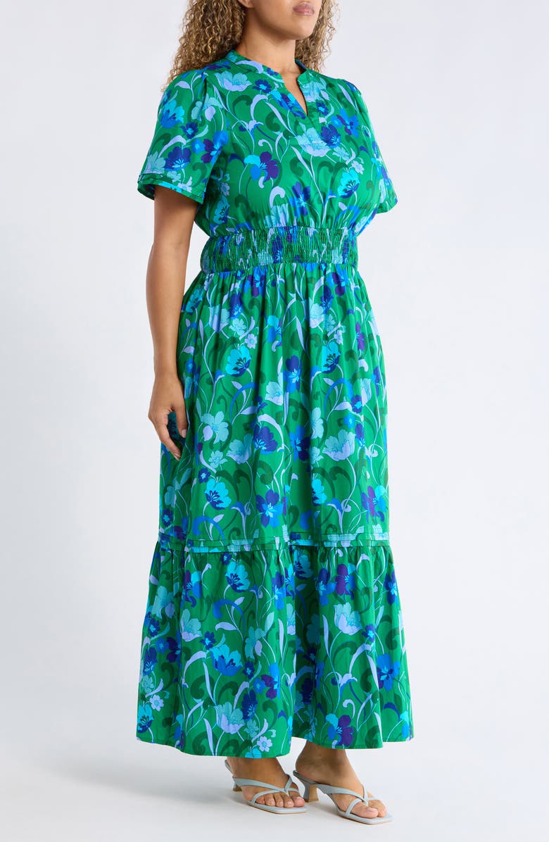 SUGARLIPS Lomeli Floral Split Neck Cotton Dress, Alternate, color, Kelly-Blues-Multi