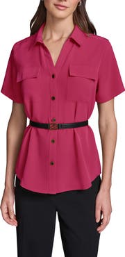 KARL LAGERFELD PARIS Belted Button-Up Shirt