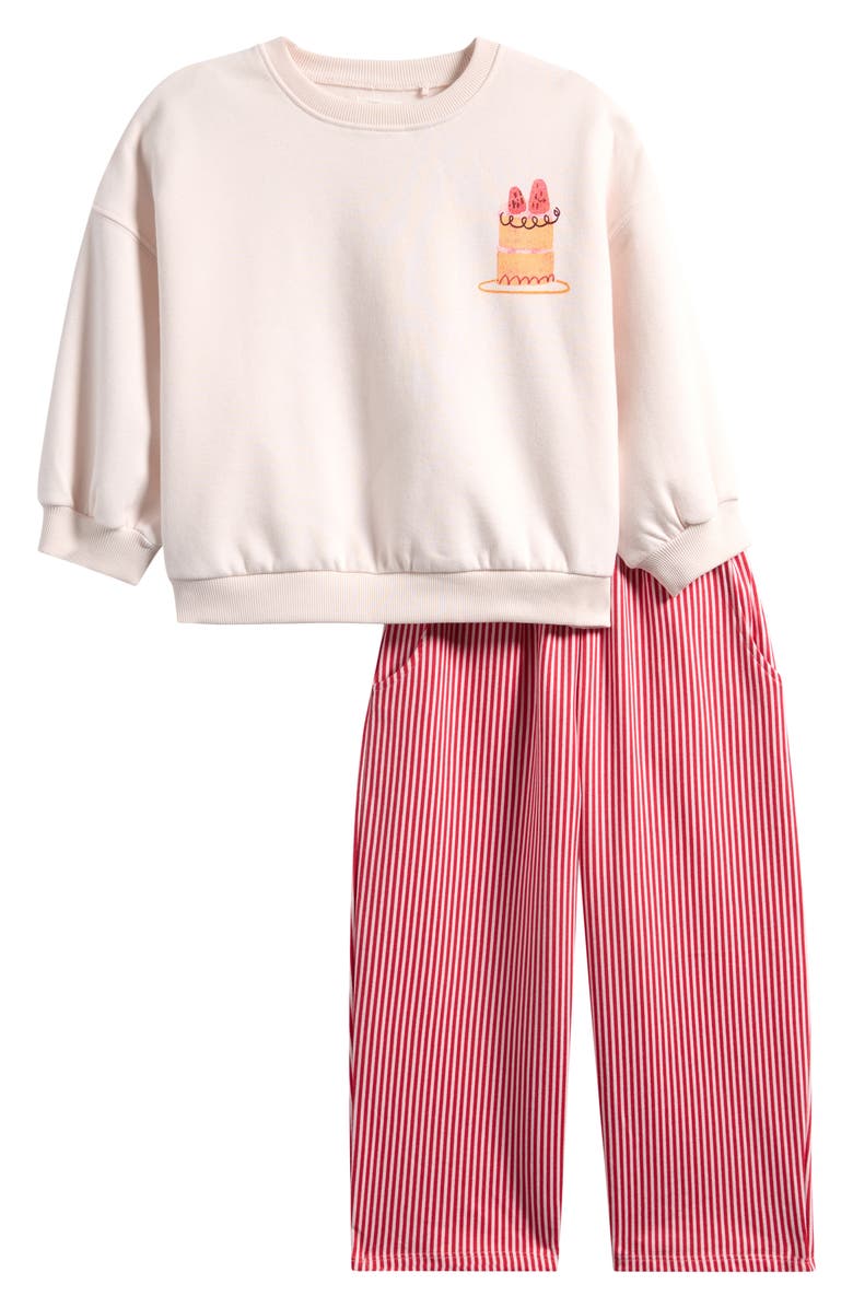 NEXT Kids' Pink Cake Graphic Sweatshirt & Barrel Leg Joggers, Main, color, 