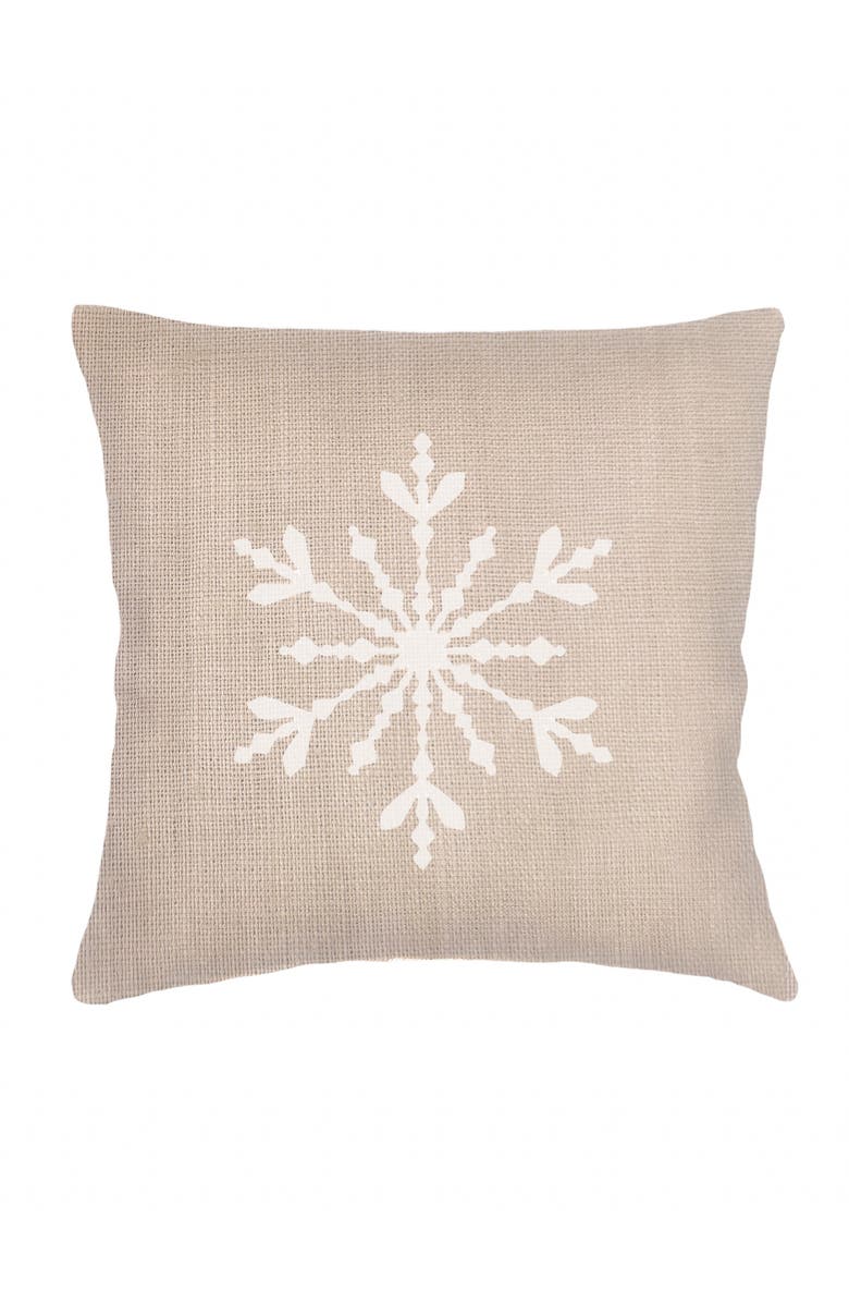 Anaya Winter Snowflake Linen Pillow with Down Alternative Insert, Main, color, Beige