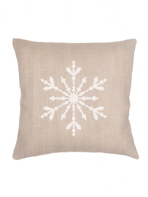 Anaya Winter Snowflake Linen Pillow With Down Insert In Beige