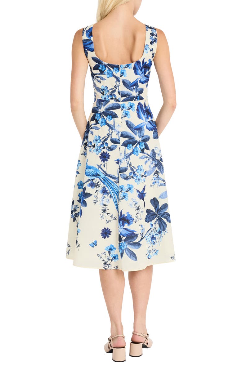 Maggy London Cotton Voile Fit & Flare Midi Dress, Alternate, color, Cream/ Denim Blue