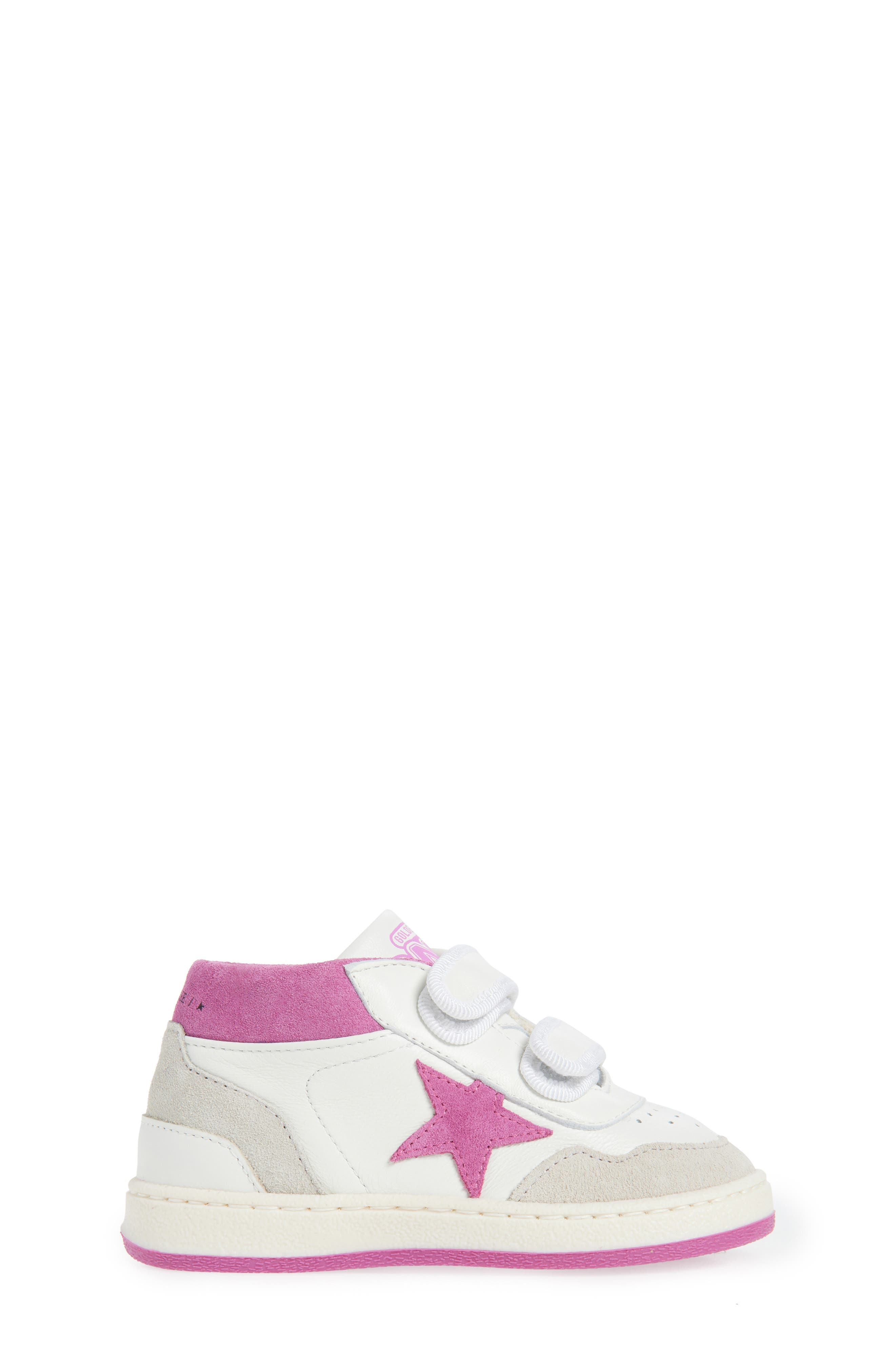 Golden Goose Kids' June Basket Mid Top Sneaker, Alternate, color, White/ Pink/ Gray