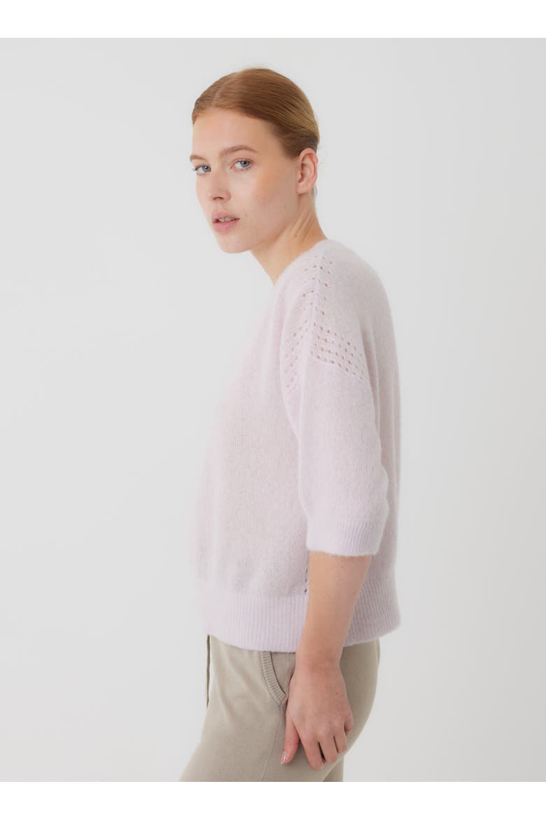 Cashmere Silk Pointelle 3/4 Sleeve V-Neck Top, Alternate, color, GLYCINE