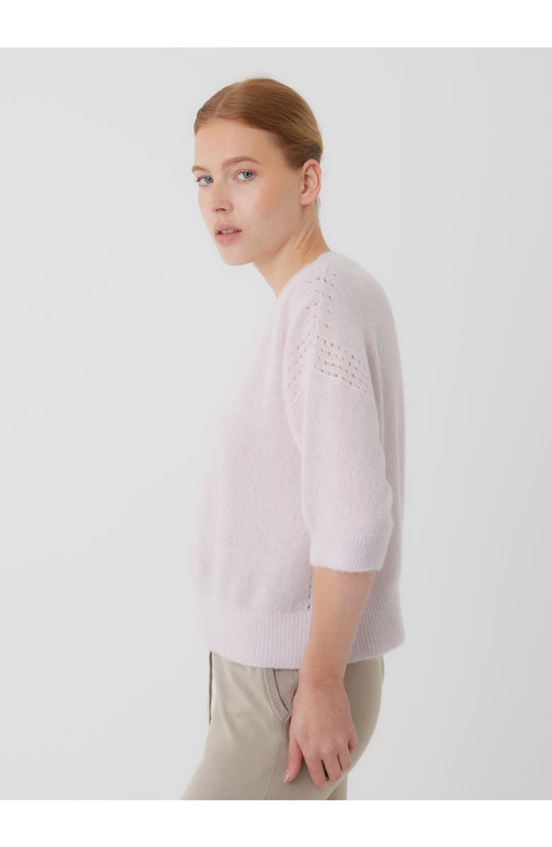 Majestic Filatures Cashmere Silk Pointelle 3/4 Sleeve V-Neck Top, Alternate, color, Glycine