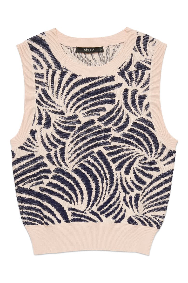 Thyago Abstract Jacquard Sleeveless Sweater, Alternate, color, PEACH WITH NAVY DETAILS