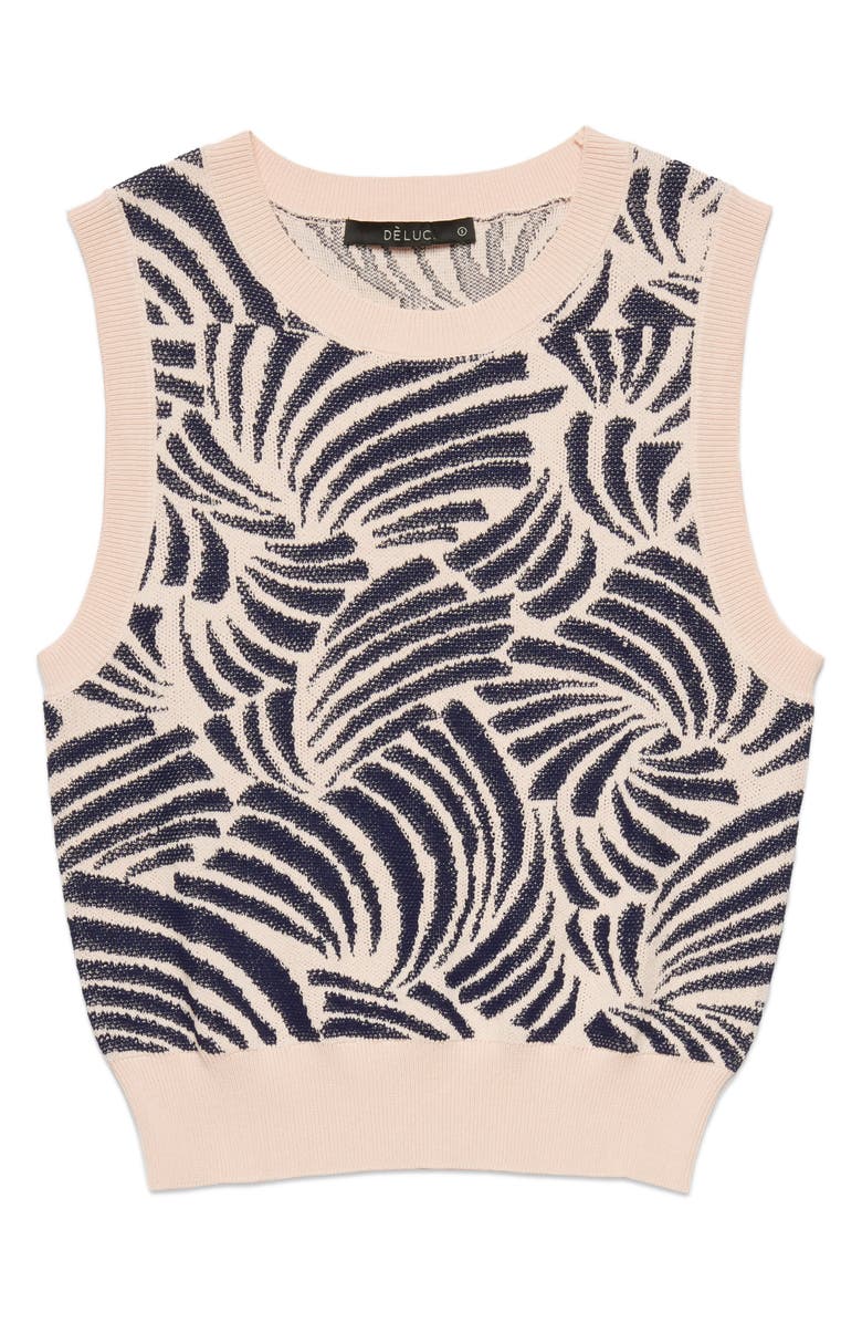 DELUC Thyago Abstract Jacquard Sleeveless Sweater, Alternate, color, Peach With Navy Details