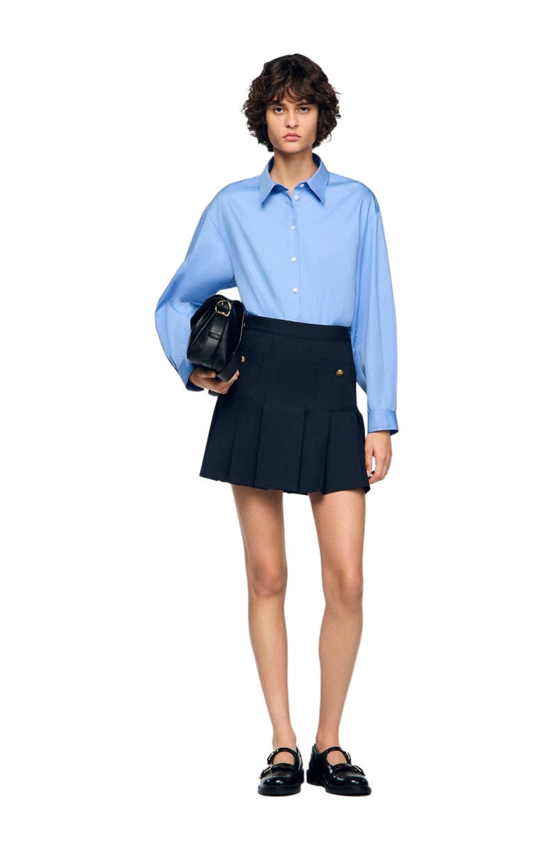 SANDRO Short striped pleated skirt, Alternate, color, Navy Blue