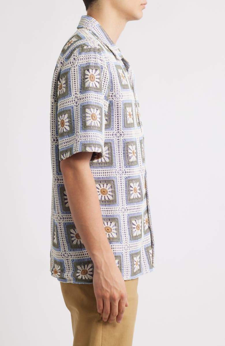 NN07 Julio Crochet Cotton Short Sleeve Button-Up Camp Shirt, Alternate, color, Violet