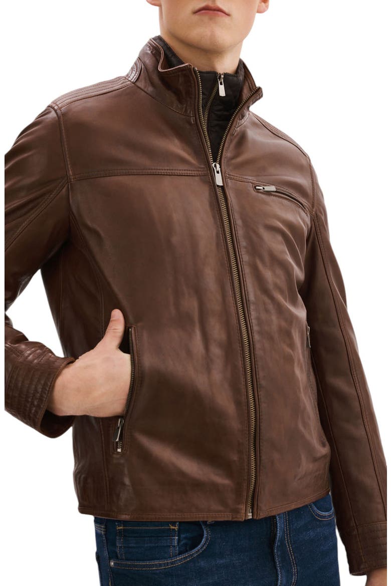 Lambskin Leather Jacket, Alternate, color, BROWN