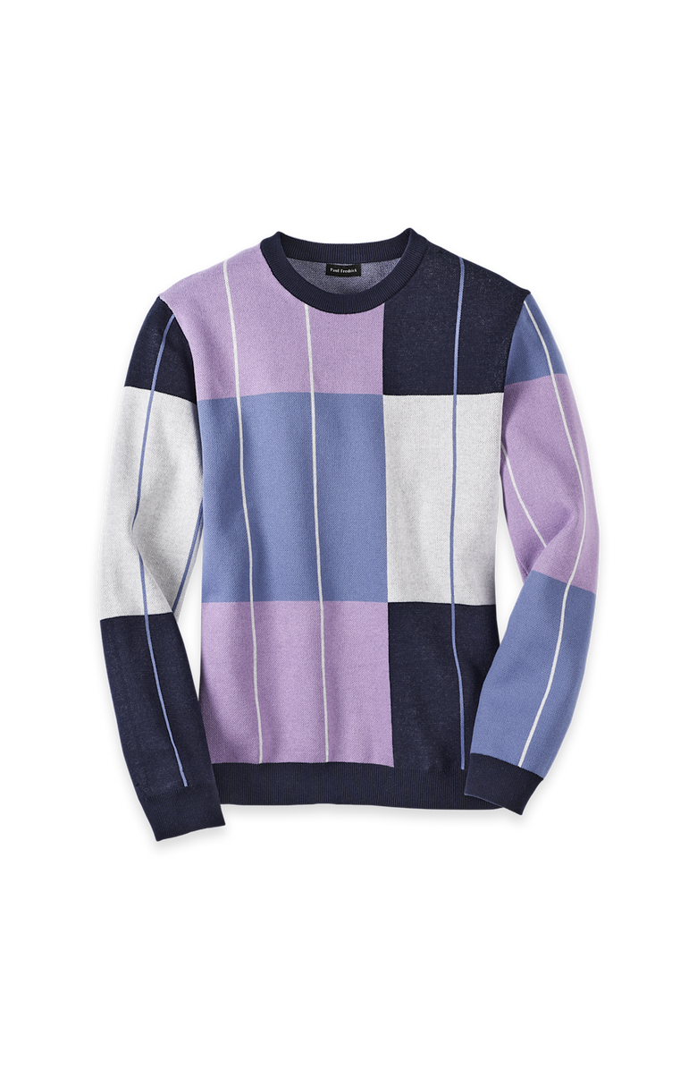 Paul Fredrick Cotton Crewneck Sweater Long Sleeve, Main, color, Navy/Purple