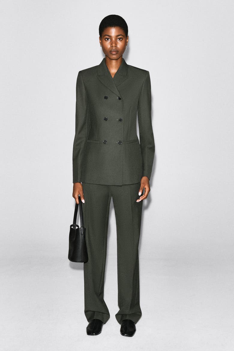 Wool-Blend Double-Breasted Blazer, Alternate, color, KHAKI
