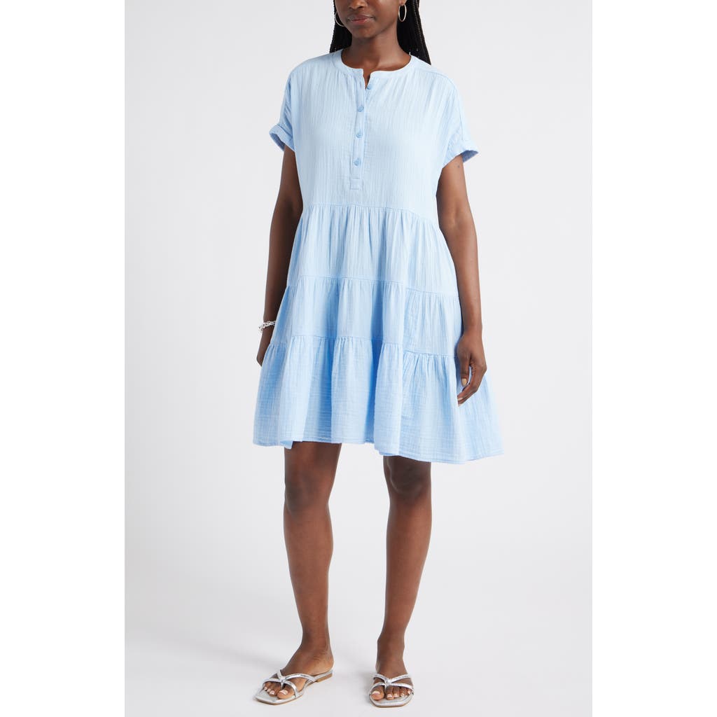 Caslon ® Cotton Gauze Tiered Popover Dress In Blue