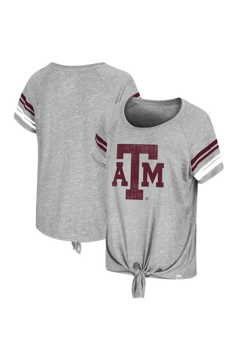 Women's Colosseum Heathered Gray Texas A&M Aggies Boo You Knotted Raglan T-Shirt, Main, color, Heather Gray