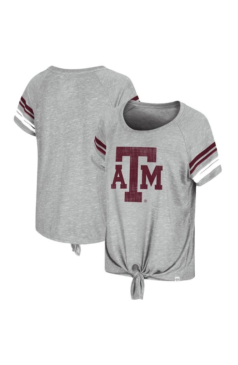 COLOSSEUM Women's Colosseum Heathered Gray Texas A&M Aggies Boo You Knotted Raglan T-Shirt, Main, color, Heather Gray
