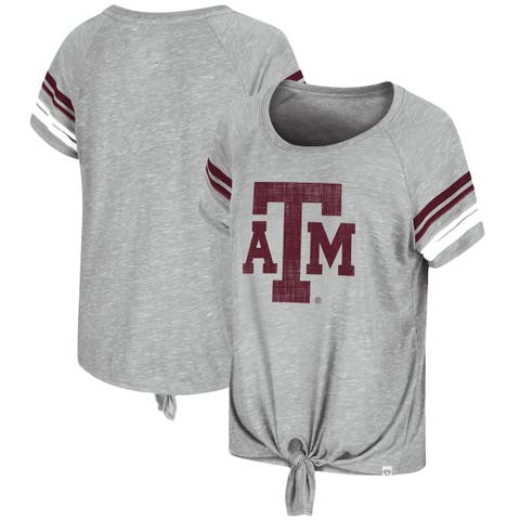 Women's Colosseum Heathered Gray Texas A&M Aggies Boo You Knotted Raglan T-Shirt