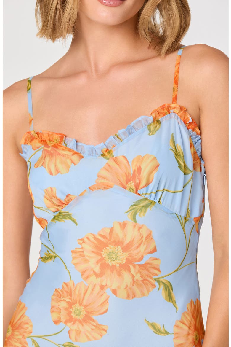 Maeryn Floral Chiffon Maxi Dress, Alternate, color, BLUE ORANGE FLORAL