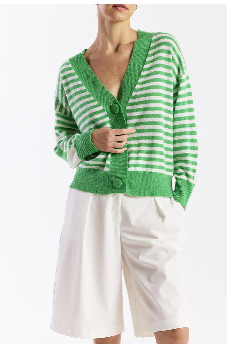 Brodie Pure Cashmere Beach Stripe 100% Cashmere Cardigan, Alternate, color, Spring Green