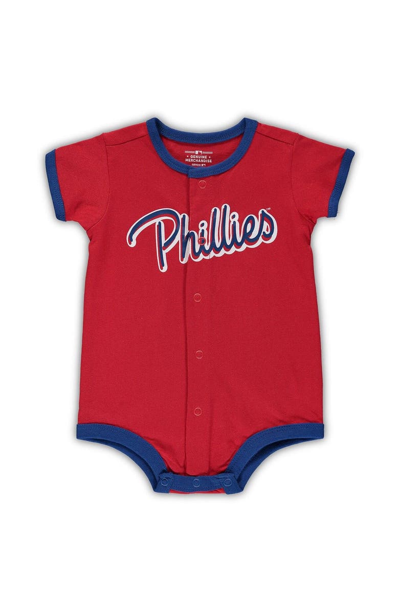 Outerstuff Newborn & Infant Red Philadelphia Phillies Stripe Power Hitter Romper, Main, color, 