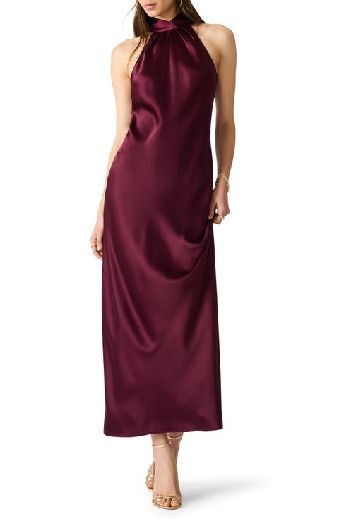Alanah Halter Neck Satin Midi Dress