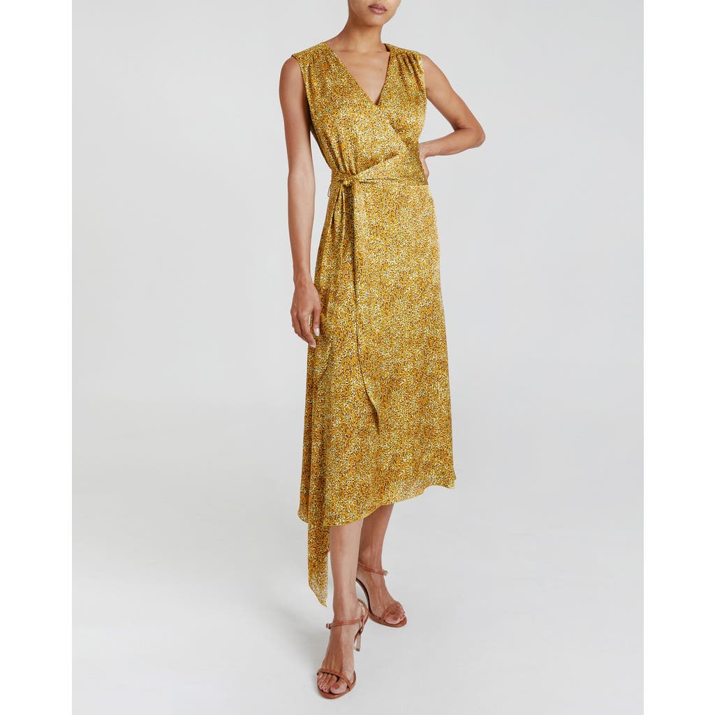 Santorelli Velia Abstract-print Faux Wrap Midi Dress In Dijon