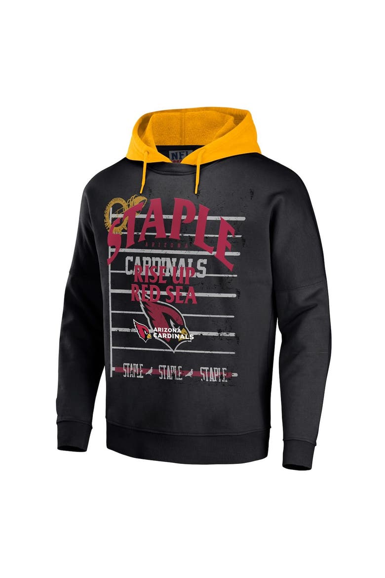 Men's NFL x Staple Black Arizona Cardinals Throwback Vintage Wash Pullover Hoodie, Alternate, color, Black