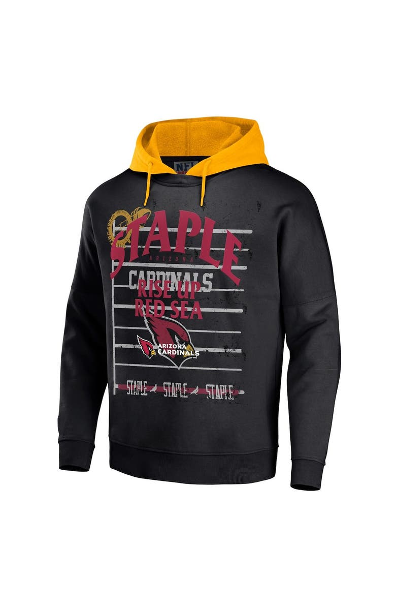 STAPLE Men's NFL x Staple Black Arizona Cardinals Throwback Vintage Wash Pullover Hoodie, Alternate, color, Black