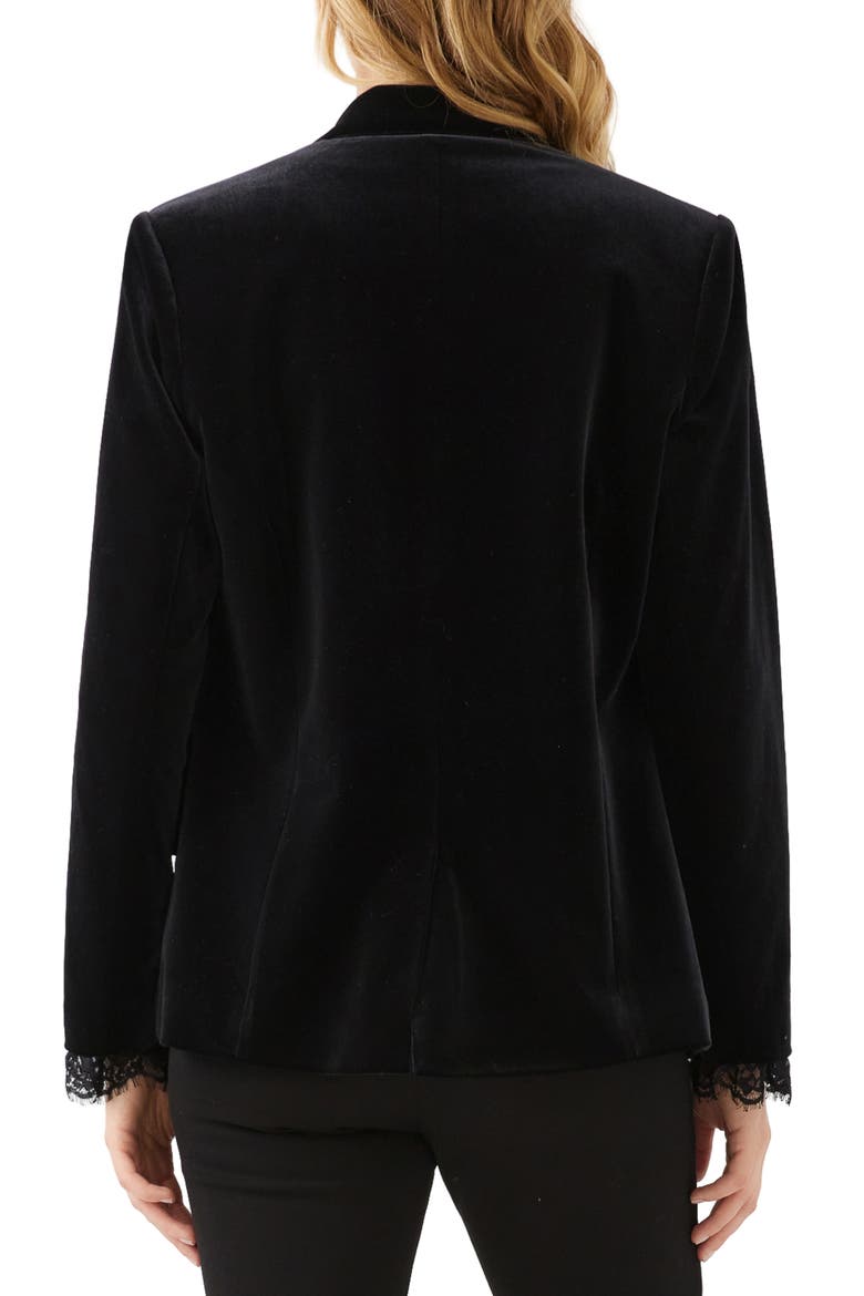 Lace Trim Velvet Blazer, Alternate, color, BLACK