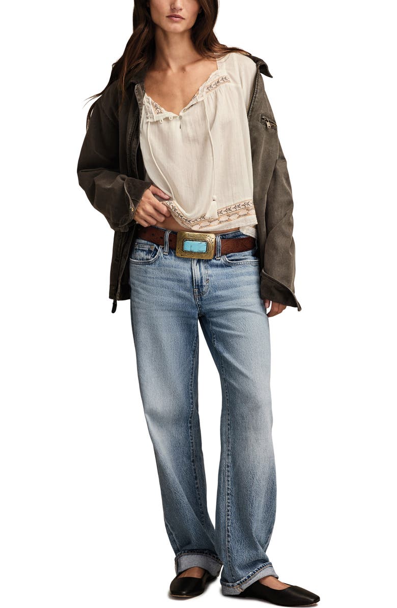 Lucky Brand Metallic Stripe Embroidered Cotton Peasant Top, Alternate, color,