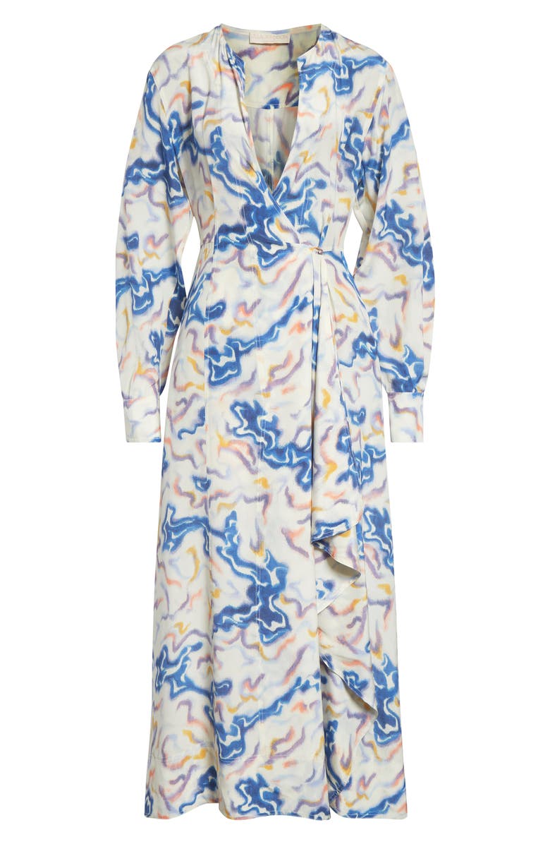 Ulla Johnson Adalyn Ikat Wave Print Long Sleeve Silk Crêpe de Chine Midi Dress, Alternate, color, Prism