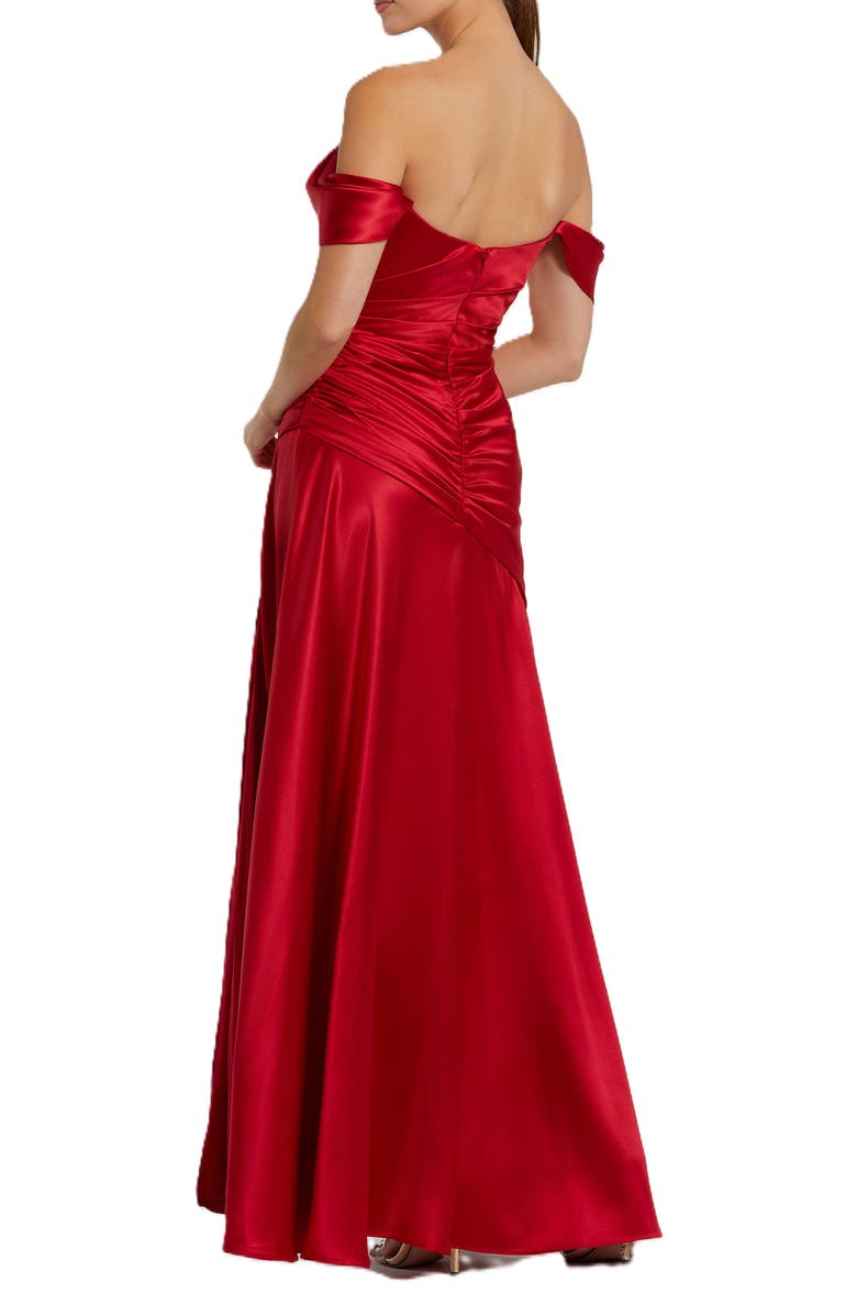 Mac Duggal Hard Satin Off The Shoulder Crossover Gown, Alternate, color, Ruby