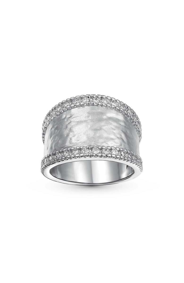 BLING JEWELRY Pave CZ Hammered Wide Band Ring, Alternate, color, 
