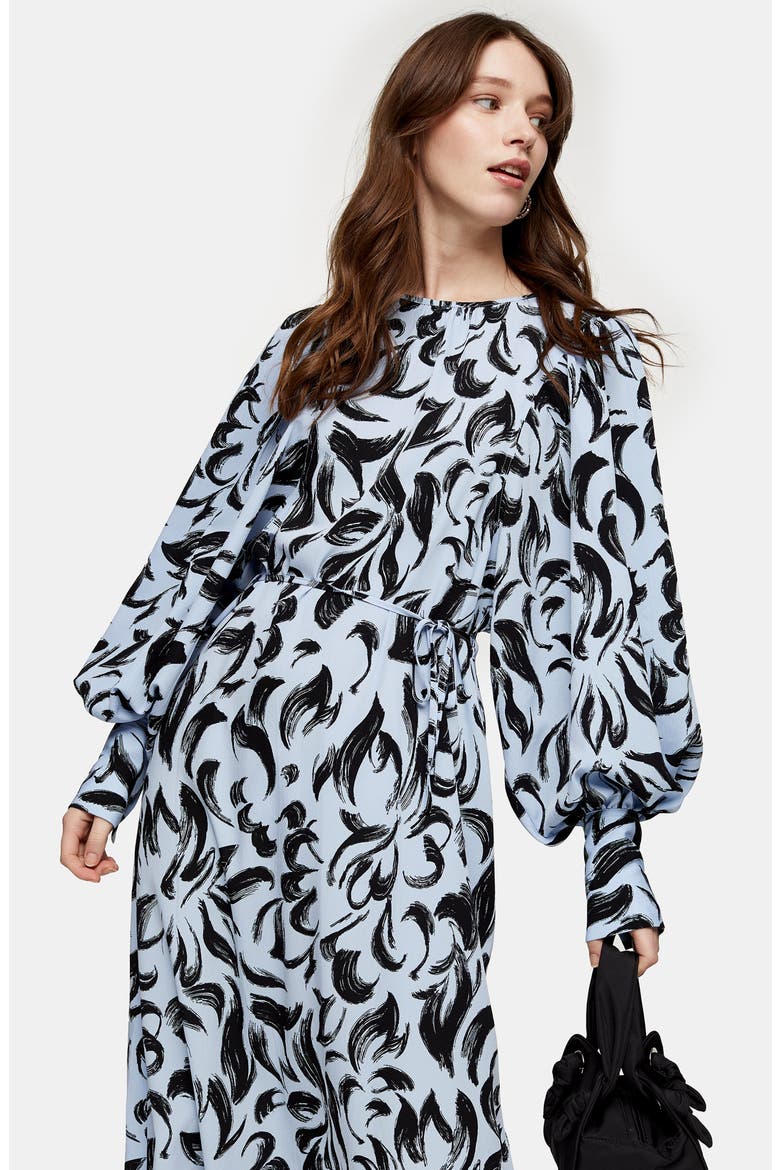 Smudge Oversize Balloon Long Sleeve Dress, Alternate, color, BLUE MULTI