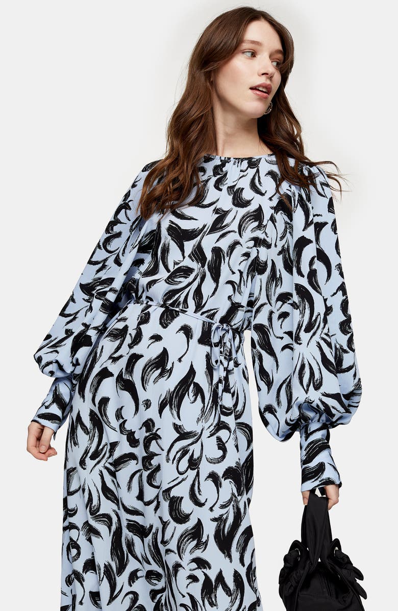 Topshop Smudge Oversize Balloon Long Sleeve Dress, Alternate, color, 