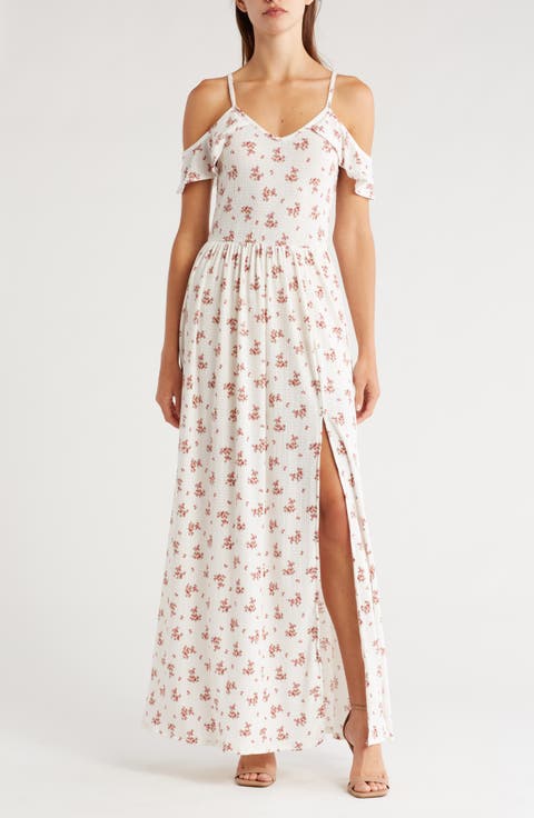 Ruffle Cold Shoulder Maxi Dress