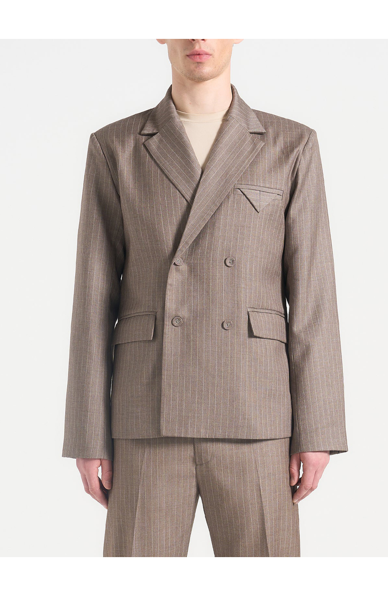 Manière De Voir Didier Double Breasted Pinstripe Suit Jacket, Alternate, color, Taupe