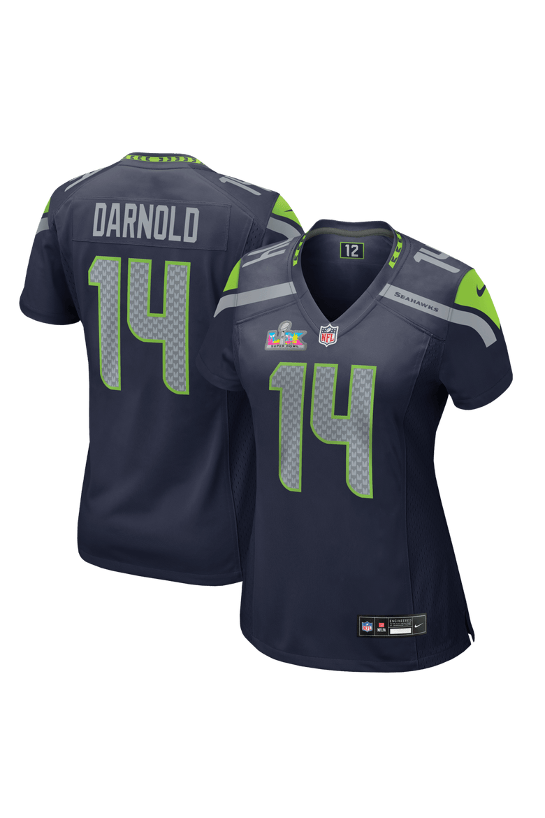 Women's Nike Sam Darnold College Navy Seattle Seahawks Super Bowl LX Patch Game Jersey, Main, color, College Navy