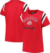 PROFILE Women's Profile Scarlet Ohio State Buckeyes Plus Size Striped Tailgate Scoop Neck T-Shirt