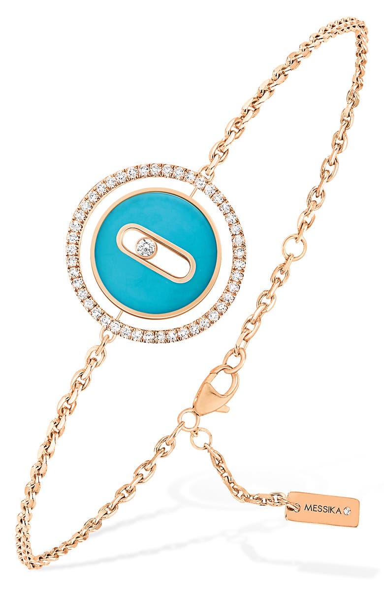 Messika Lucky Move Turquoise & Diamond Pendant Bracelet, Main, color, Rose Gold