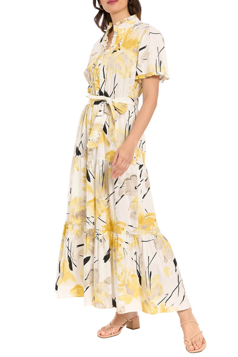 Ruffle Neck Maxi Dress, Alternate, color, BRILLIANT WHITE/ YELLOW