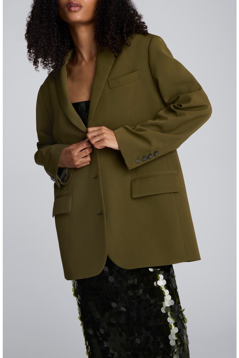 Three-Button Boyfriend Blazer, Alternate, color, OLIVE GREEN