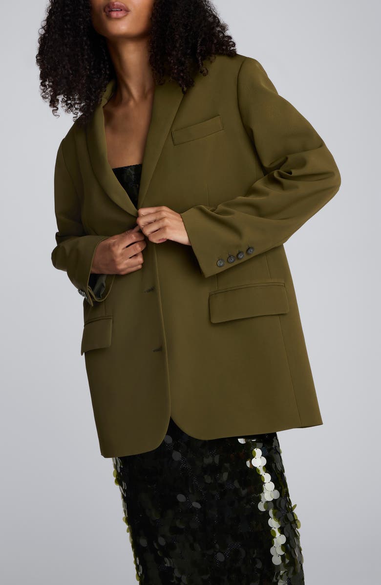 Kenneth Cole Three-Button Boyfriend Blazer, Alternate, color, Olive Green
