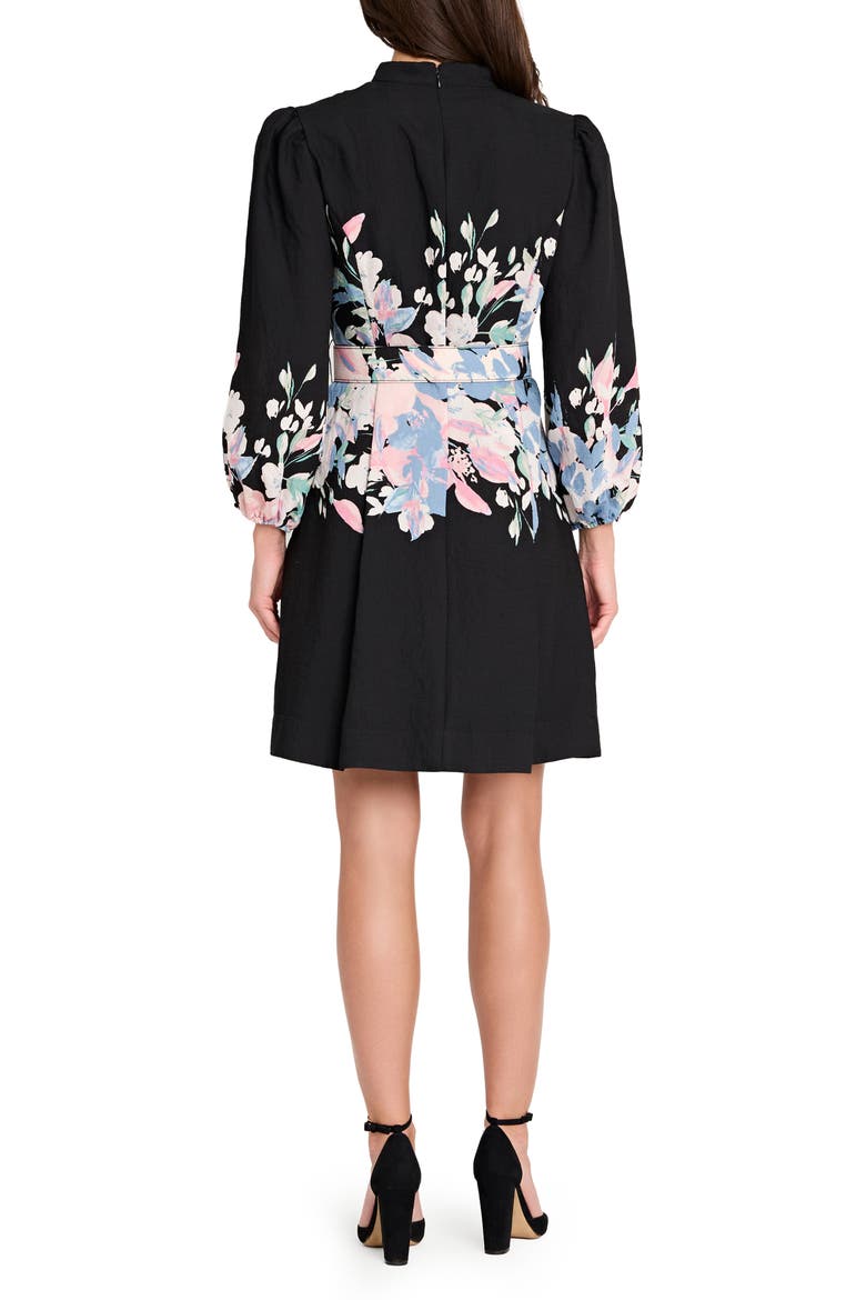 Print Belted Long Sleeve Dress, Alternate, color, BLACK BLUE PINK