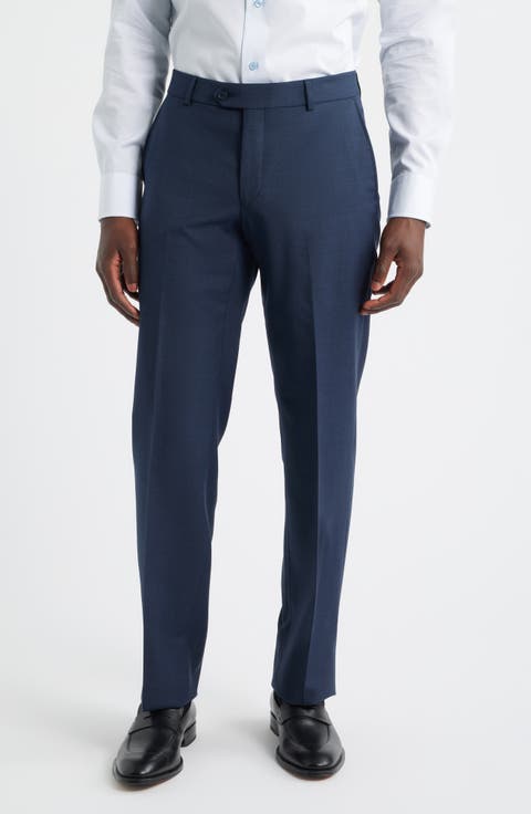 Flat Front Navy Super 120s Wool Dress Pants
