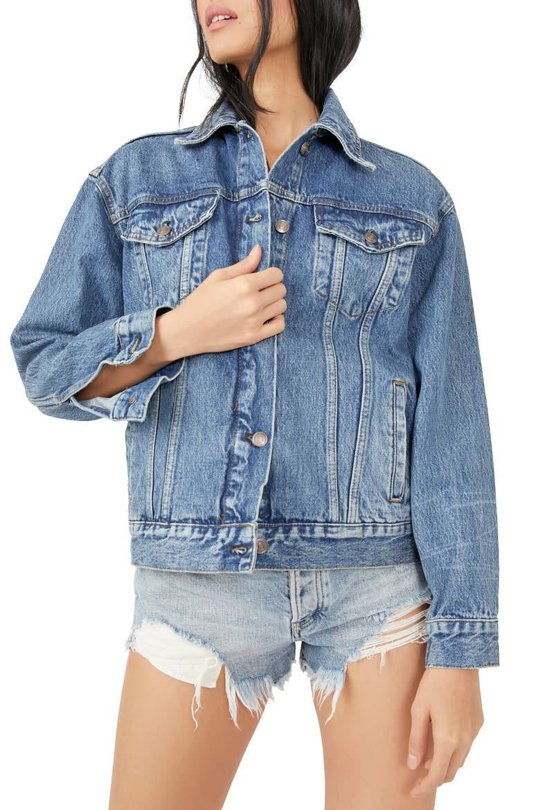 We the Free Jolene Denim Trucker Jacket, Main, color, DEEP SEA